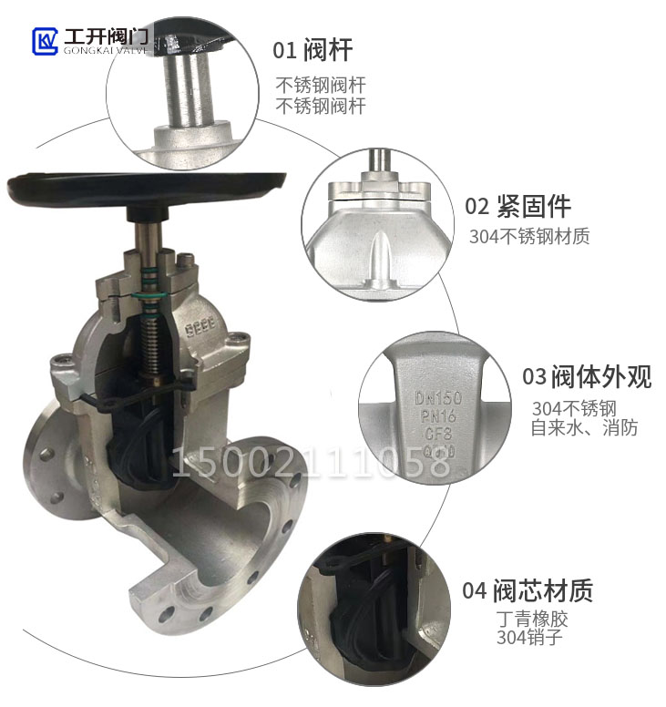 不銹鋼暗桿閘閥Z41X-16P解剖內(nèi)部結構圖