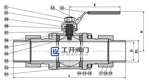 三片式對(duì)焊活接球閥結(jié)構(gòu)圖