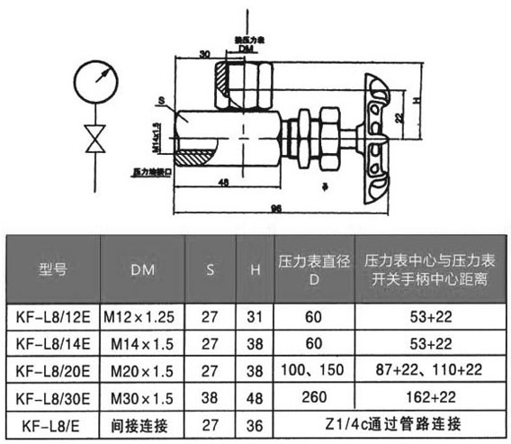 KF型壓力表開關(guān)結(jié)構(gòu)尺寸